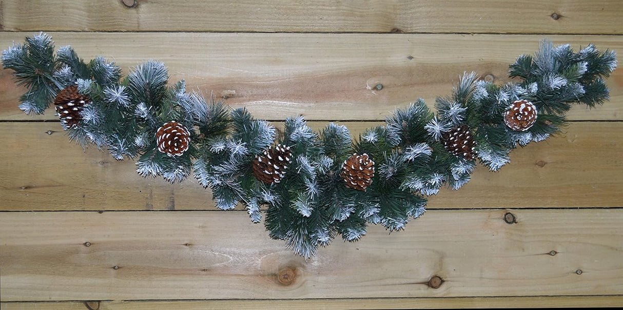 90cm/3ft Frosted Glacier Christmas Swag with Pine Cones