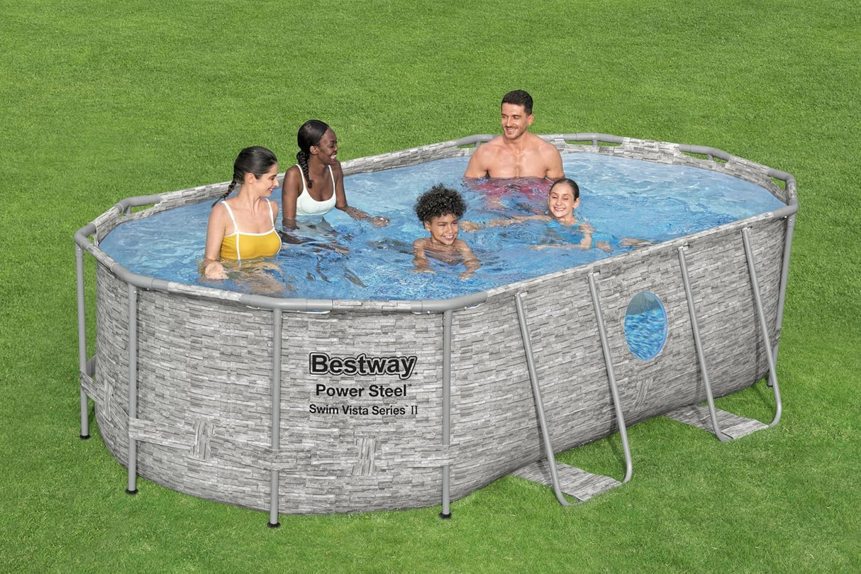 Bestway Power Steel™ SwimVista Oval Rattan Outdoor Pool with Portholes 427 x 250 x 100 cm