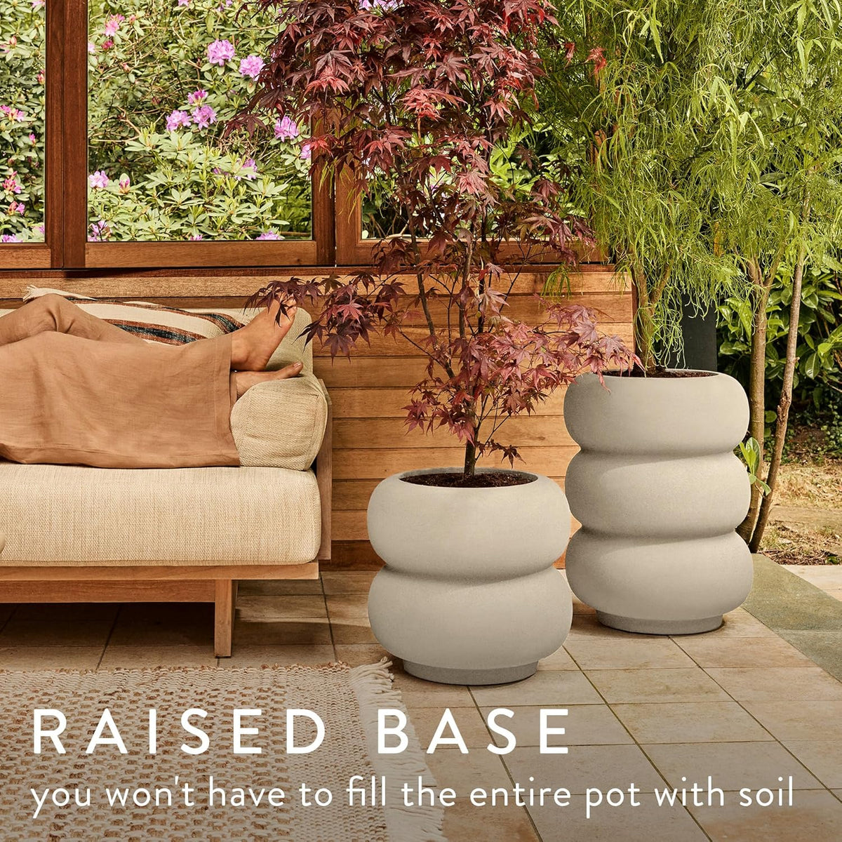 Amber Roll High 43cm Indoor / Outdoor Plant Pot - Linen White
