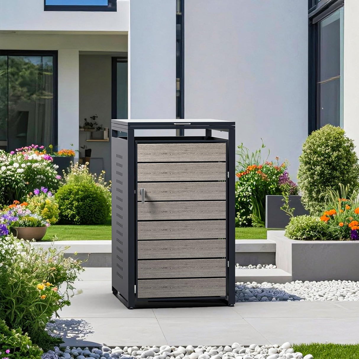 Modern Wheelie Bin Storage - Single Bin - Wood Grain