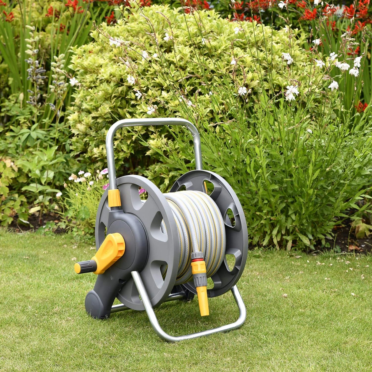 Hozelock 2 In 1 Hose Reel with 25m Maxi Plus Hose + Fittings