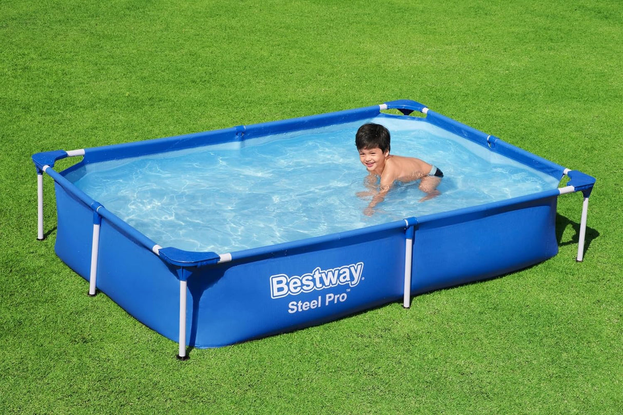 Bestway 7.3ft x 59in x 17in Navy Blue Rectangle Steel Pro Above Ground Pool