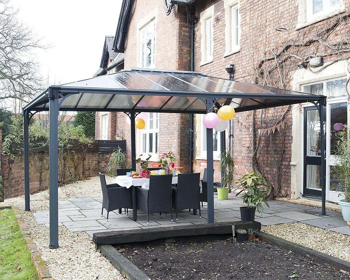 Martinique 3.6m x 5m Garden Gazebo in Grey Aluminium with Polycarbonate Roof