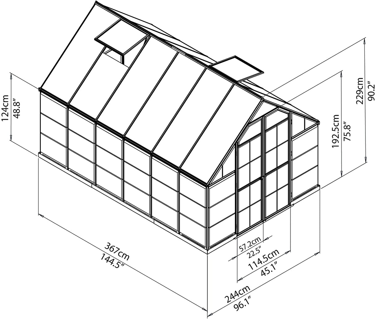 Balance 8' x 12' Greenhouse - Green Frame & Hybrid Polycarbonate Panels