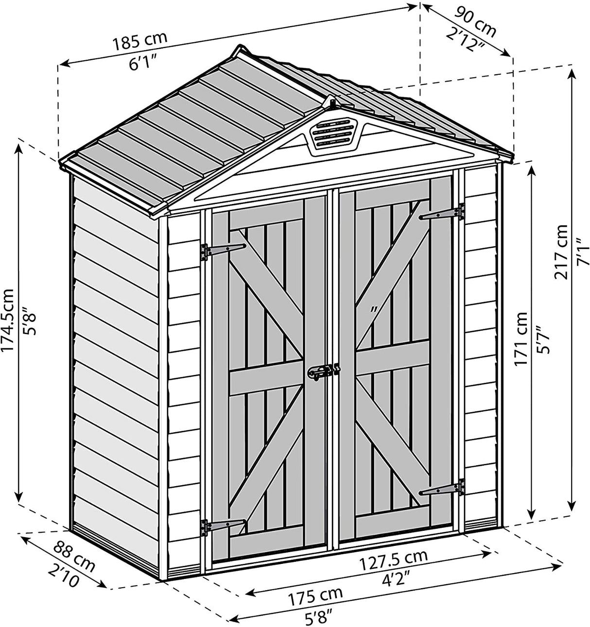 Skylight 6ft. x 3ft. Garden Shed - Tan Polycarbonate Panels