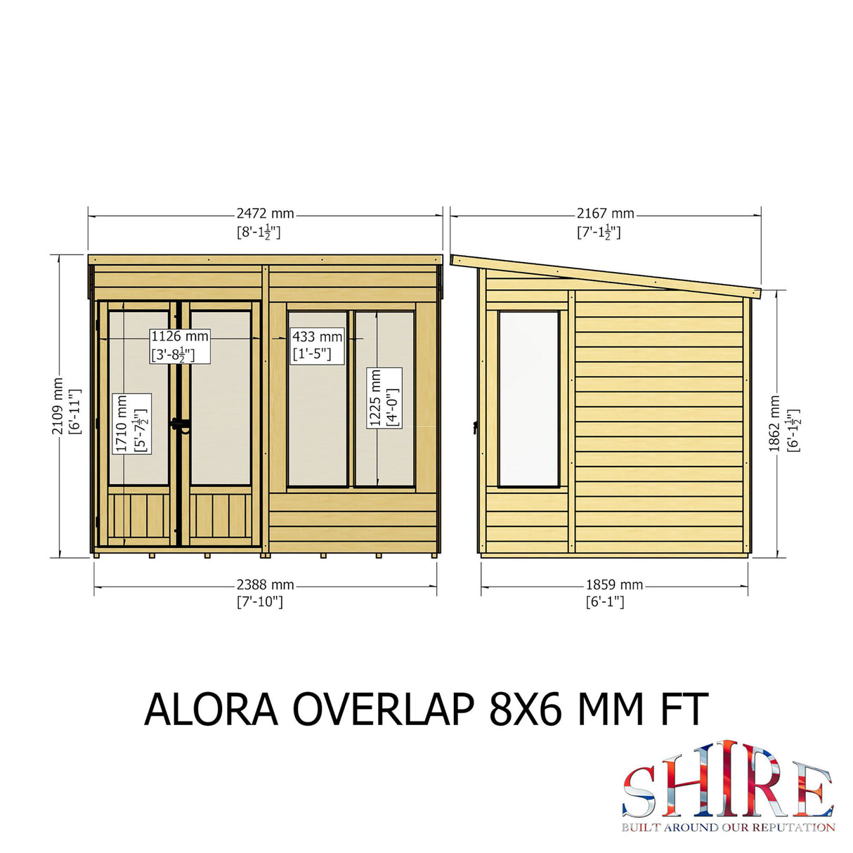Alora 8 ft x 6 ft Pent Overlap Sumerhouse