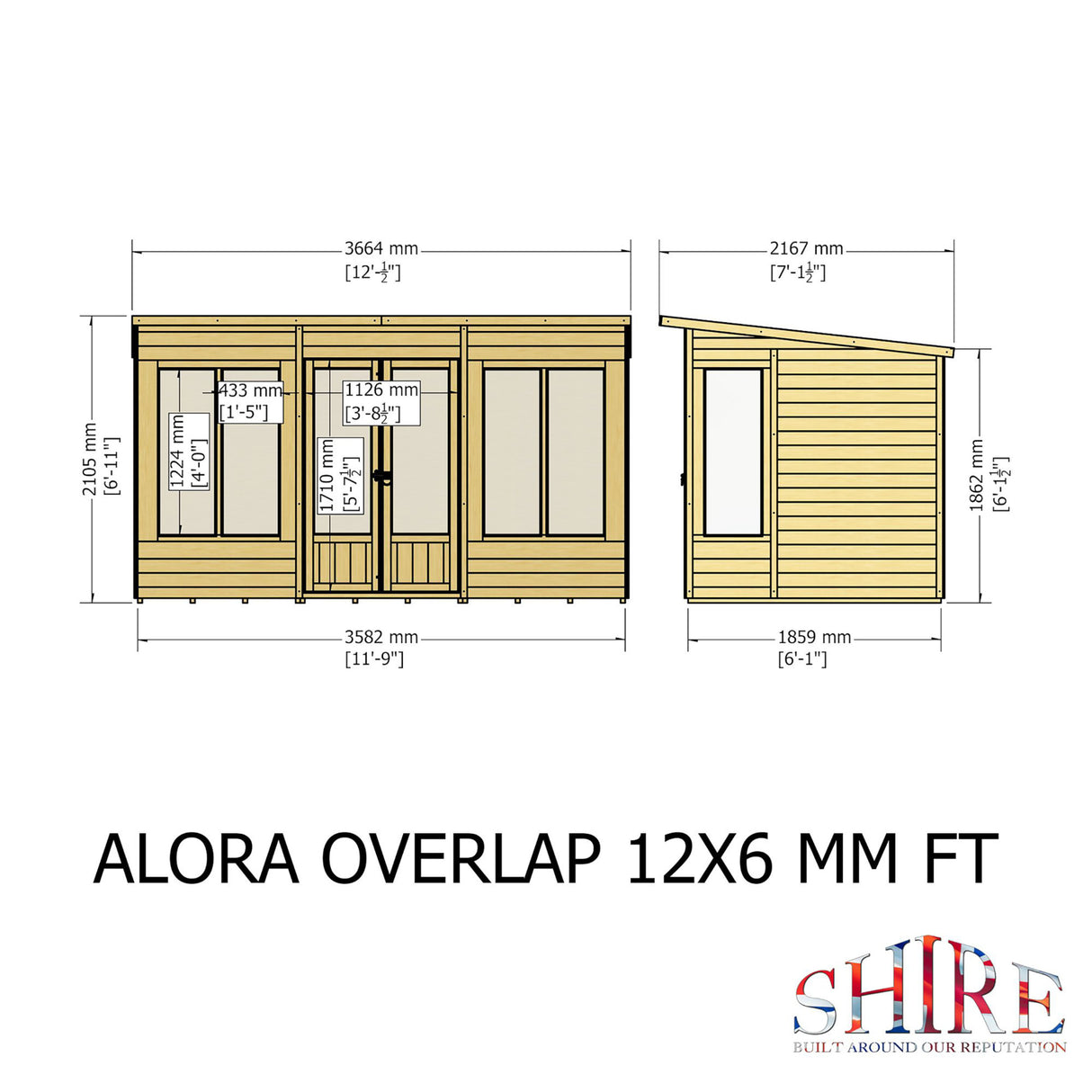 Alora 12 ft x 6 ft Pent Overlap Sumerhouse