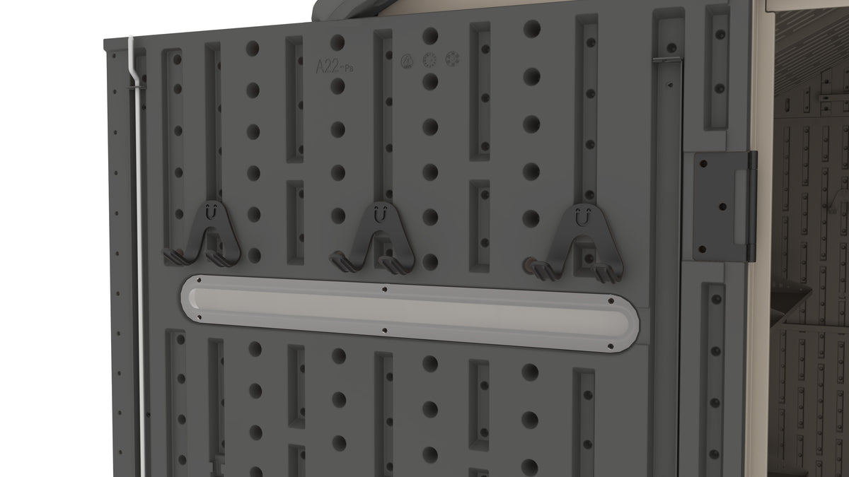 8 x 6 Plastic Garden Shed 10 Year Warranty Includes Shelves Hooks Lighting with Motion Detector
