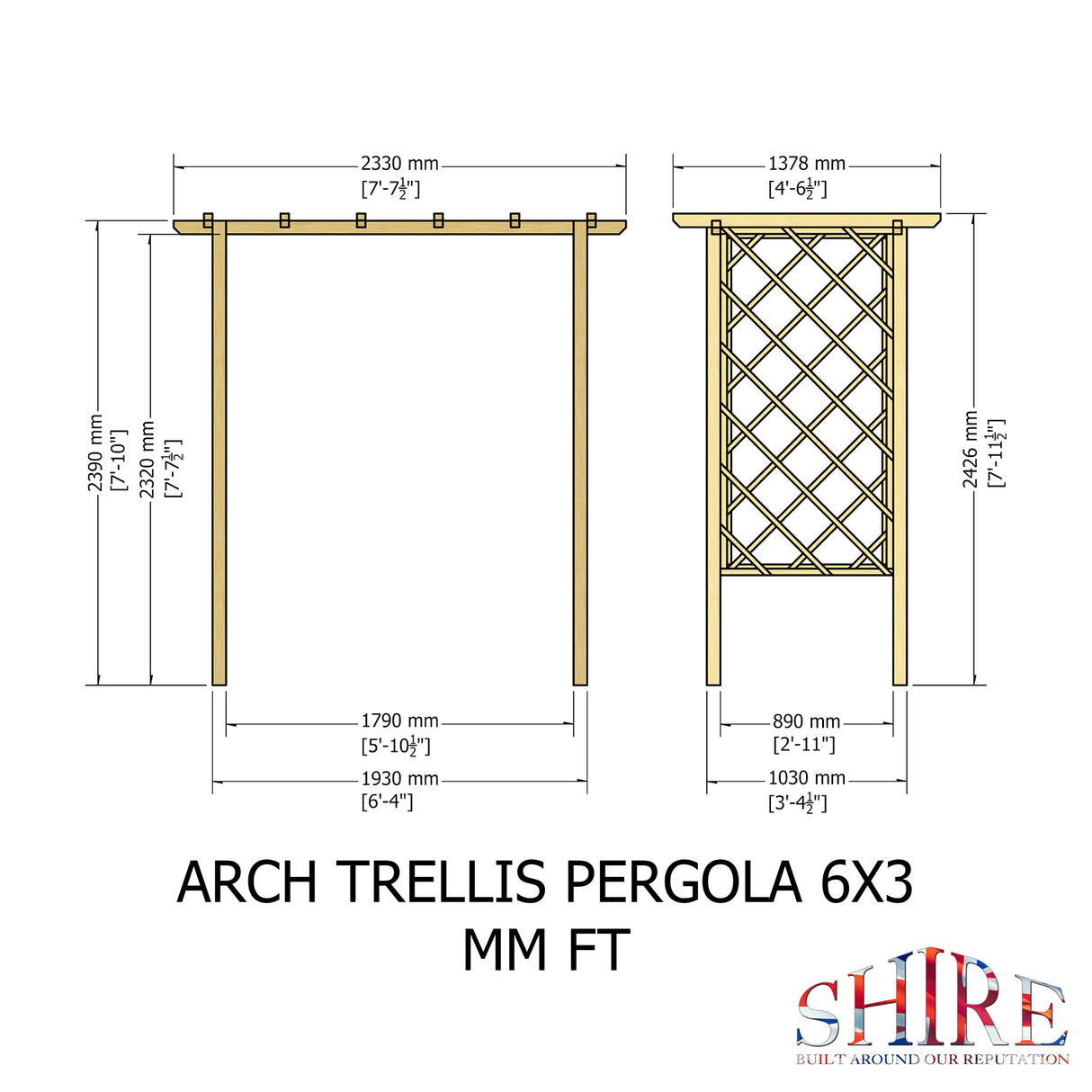 Shire 6x3 Arch Trellis Pergola