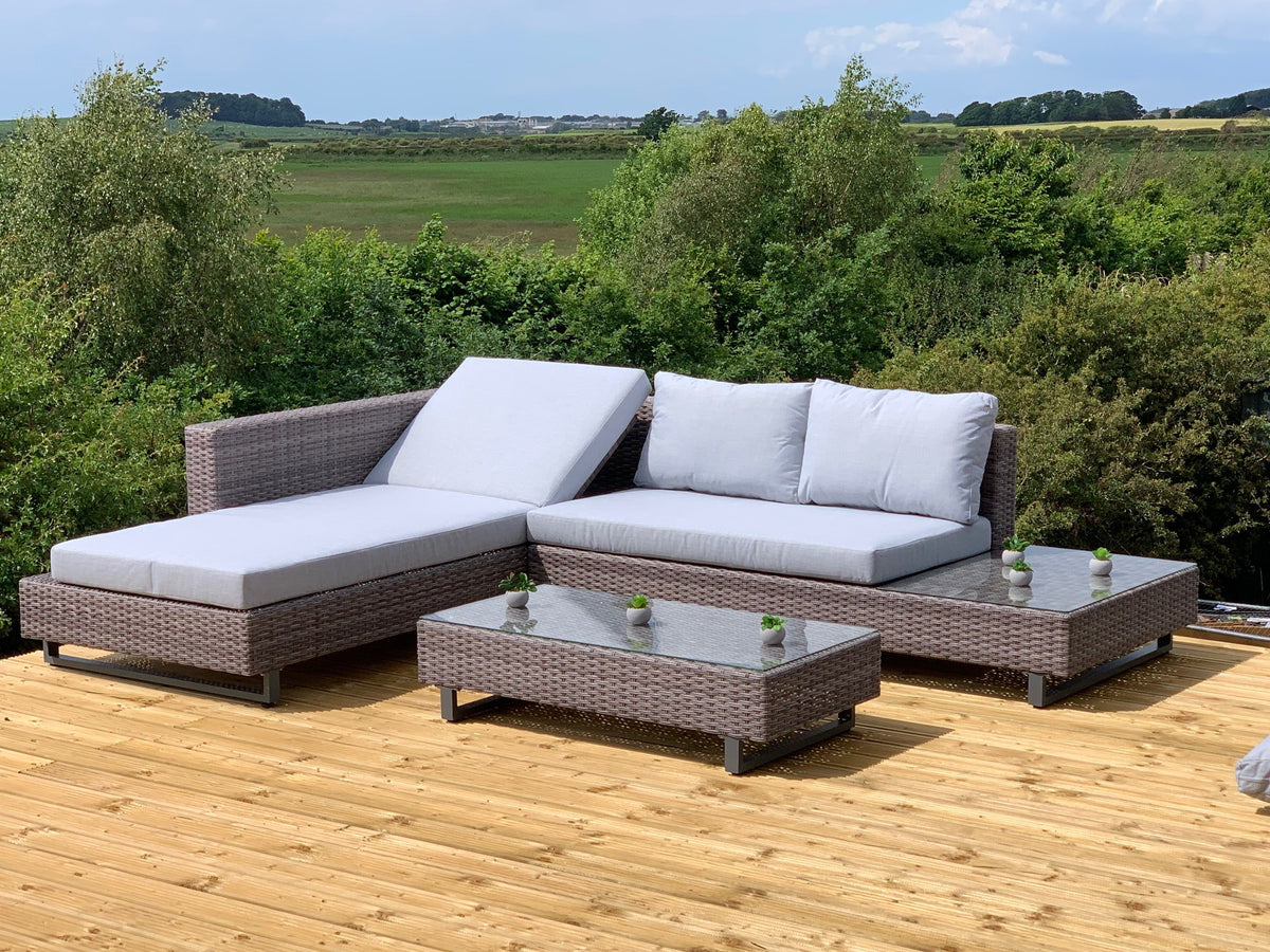 Bahama Corner Sofa Sun Lounger Rattan Set - Grey
