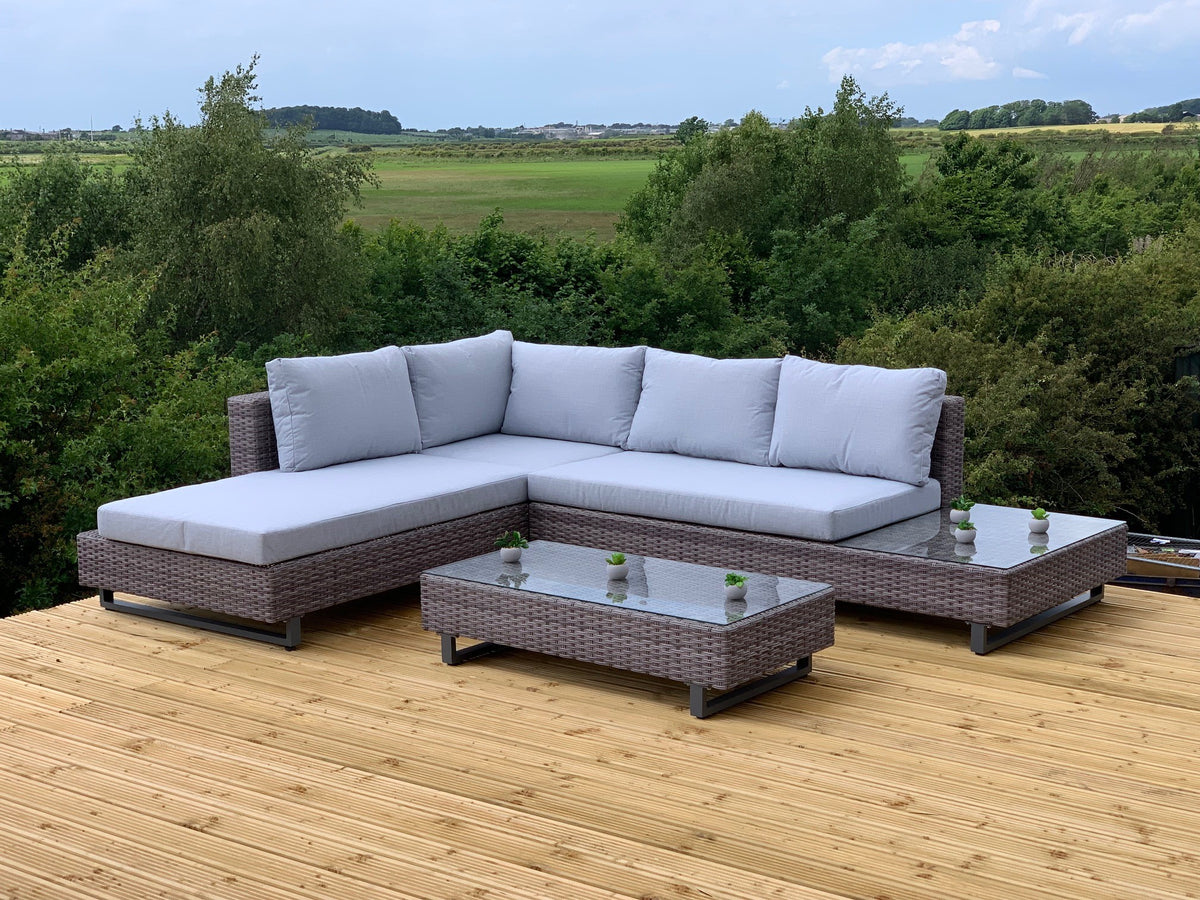 Bahama Corner Sofa Sun Lounger Rattan Set - Grey