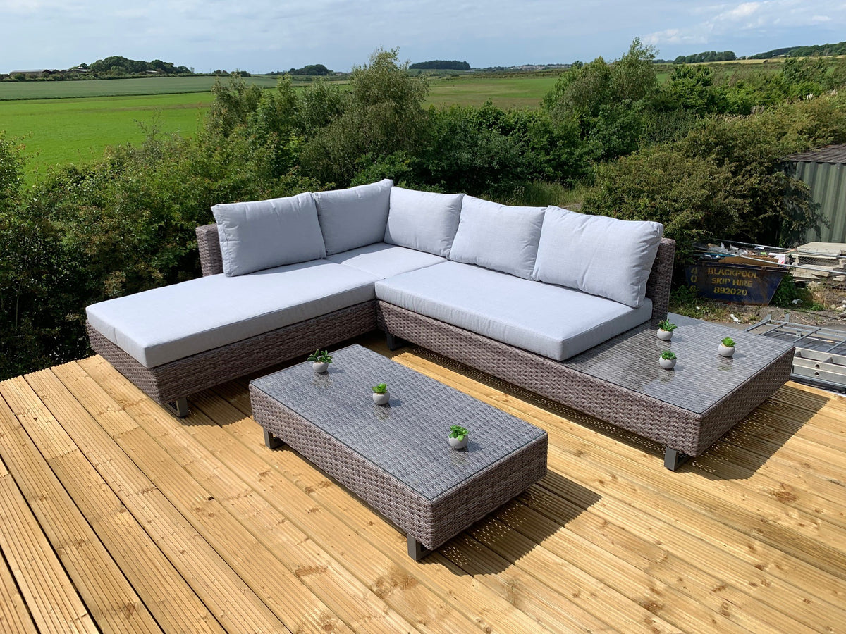 Bahama Corner Sofa Sun Lounger Rattan Set - Grey