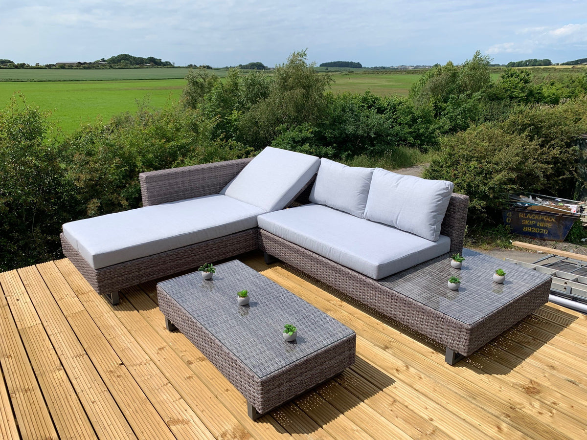 Bahama Corner Sofa Sun Lounger Rattan Set - Grey
