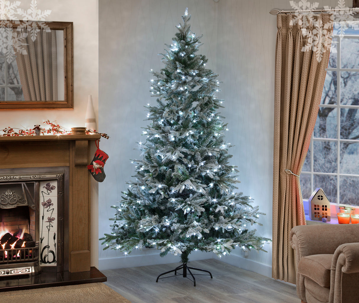 Lapland Fir Pre- Lit Christmas Tree 6ft/180cm - Ice White LEDs