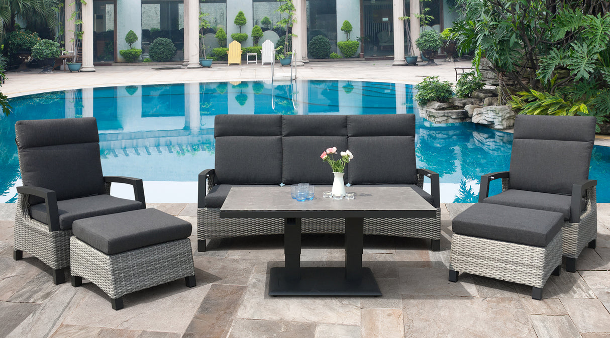 Camilla Rattan Reclining Lounge Set with Height Adjustable Table