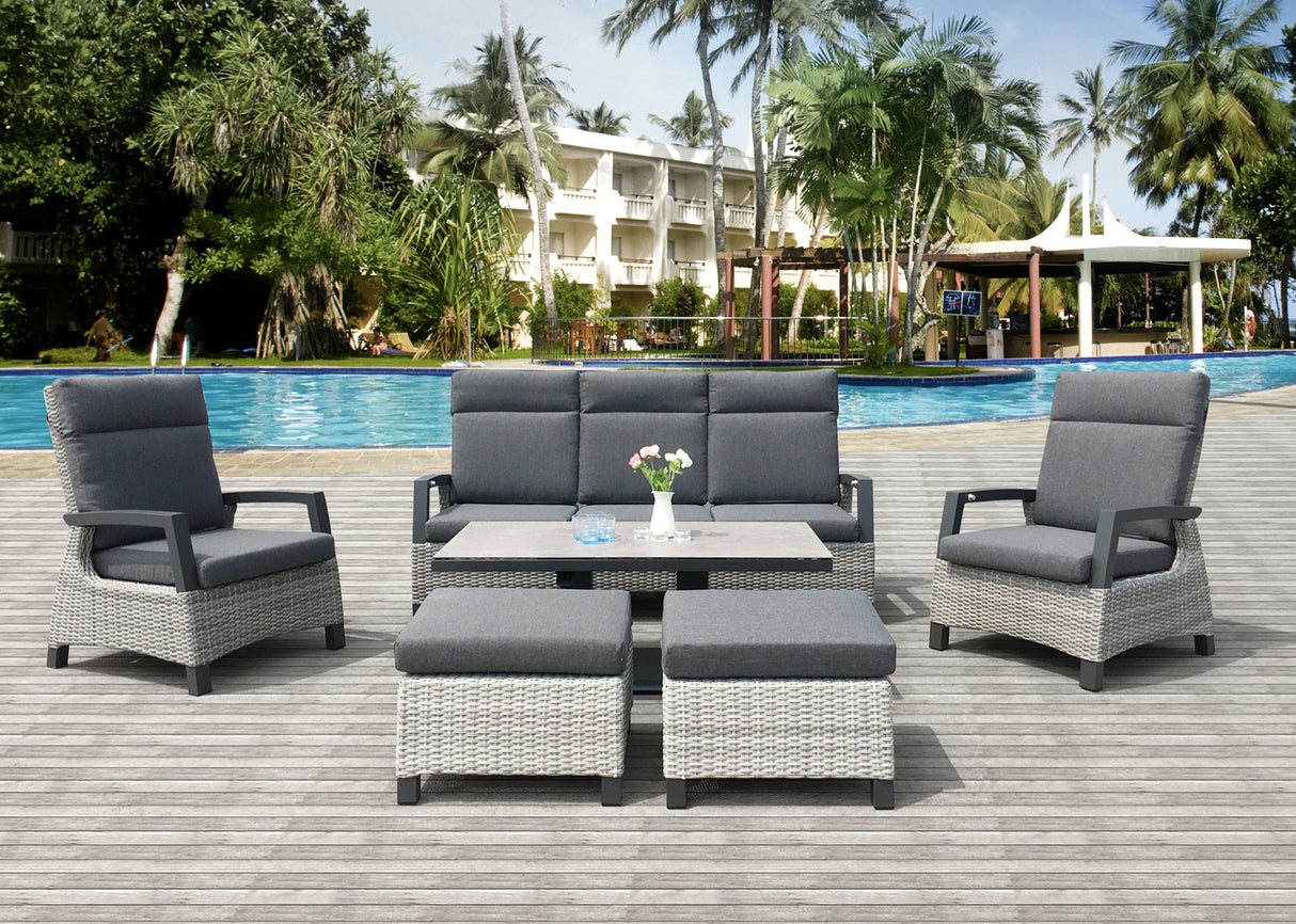 Camilla Rattan Reclining Lounge Set with Height Adjustable Table