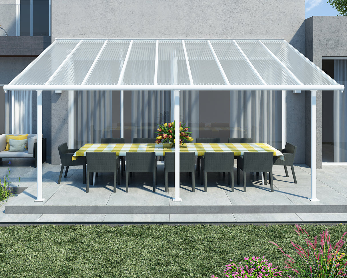 Sierra Patio Cover 3m x 5.6m - White Frame & Clear Polycarbonate