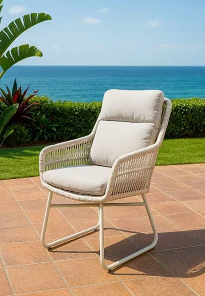 Coast Pair of Beige Rope Chairs with Cushions - Aluminium Frame