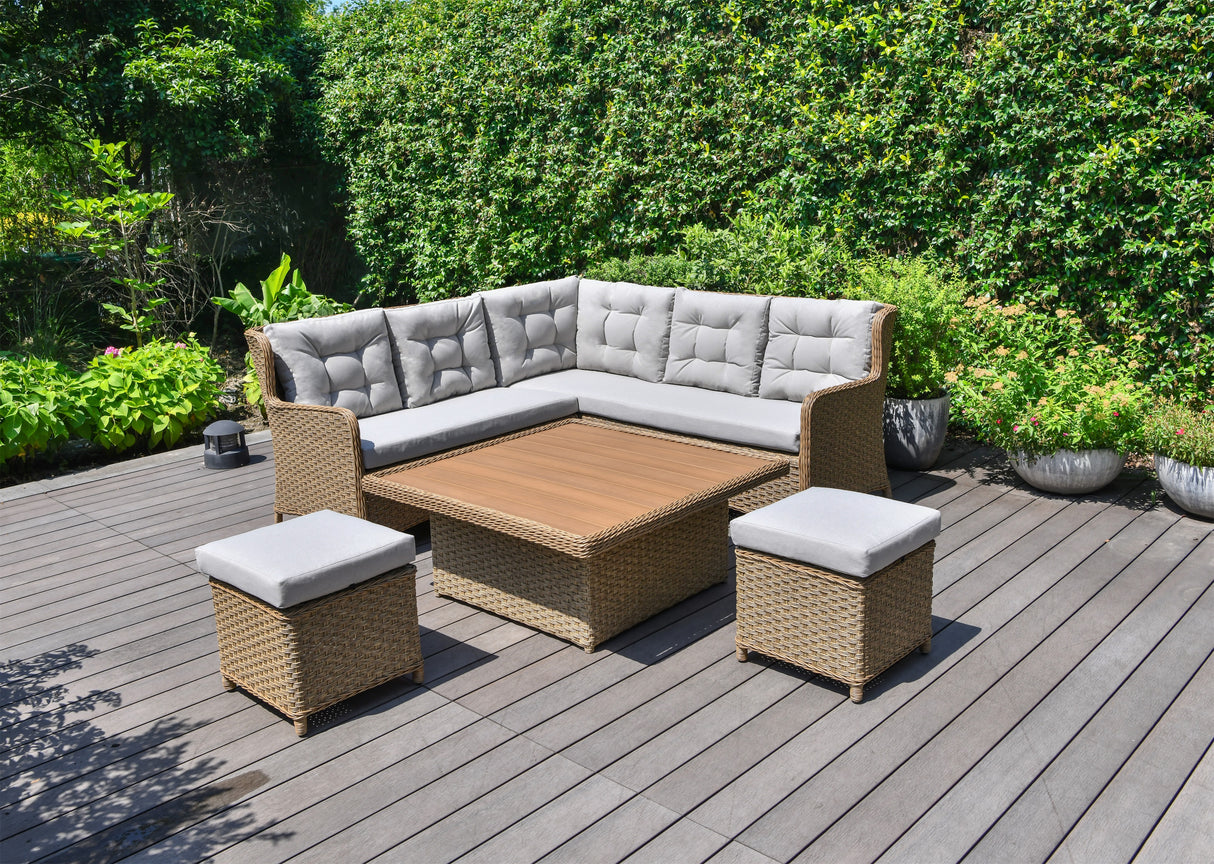 Heritage Corner Dining Lounge Set With Raise Table & Lower Table