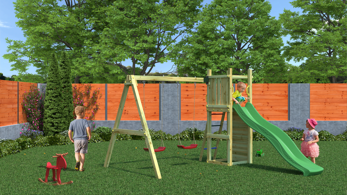 Shire Rumble Ridge Rock Wall Climbing Frame with Double Swing