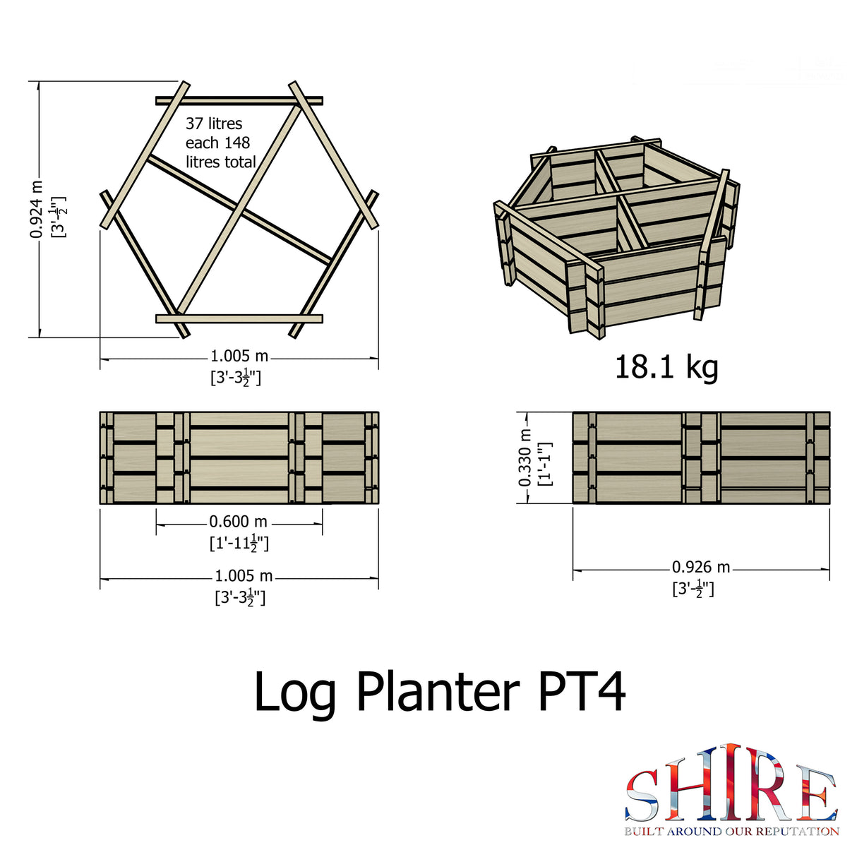 Shire Hexagonal Planter Pressure Treated with 4 Segments