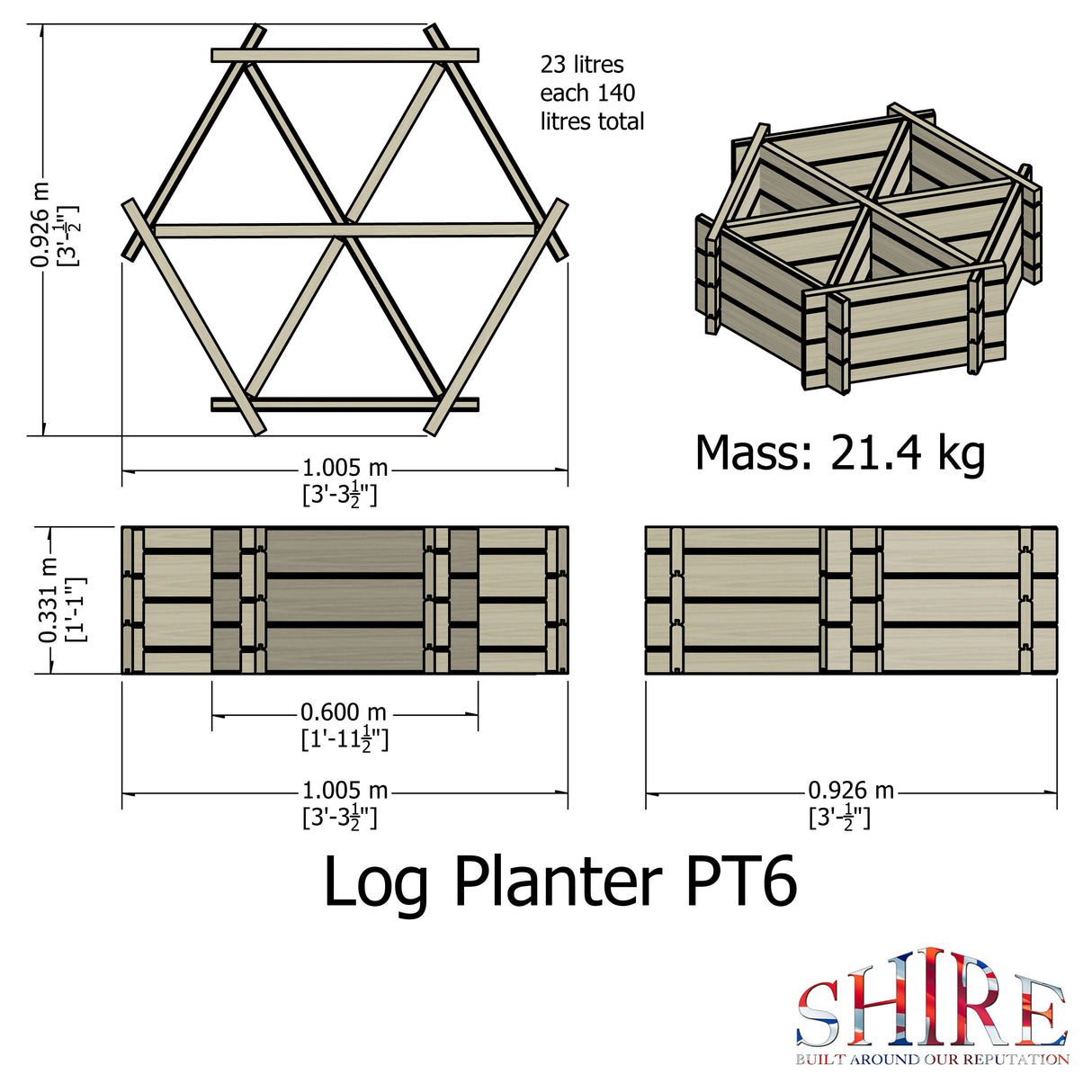 Shire Hexagonal Planter Pressure Treated with 6 Segments