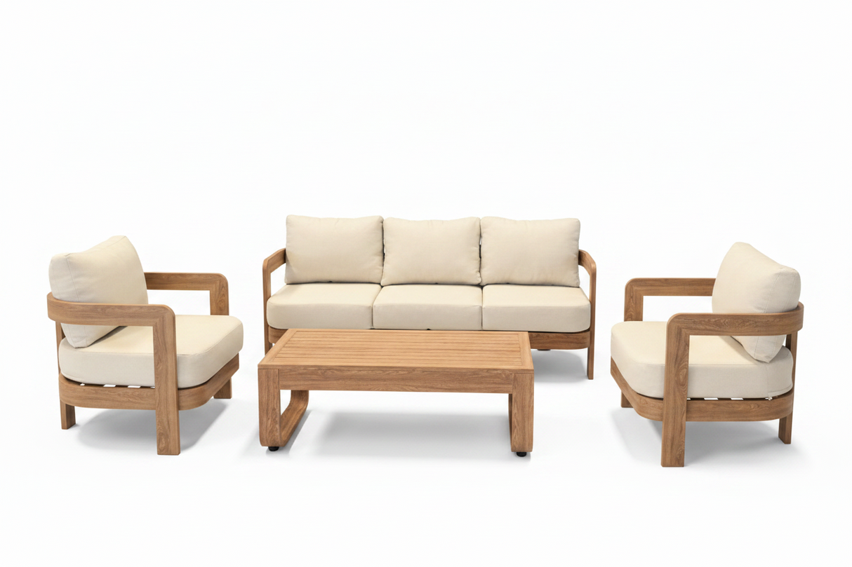Dartmouth 4 Piece, 5 Seat Wood Effect Aluminium Lounge Set