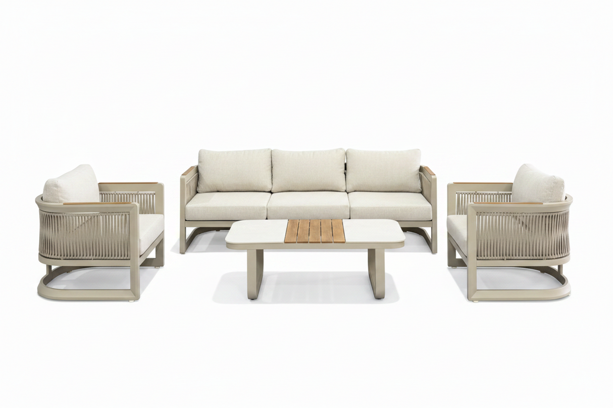 Palma 5 Seat Aluminium Lounge Set with Wood Effect Accents