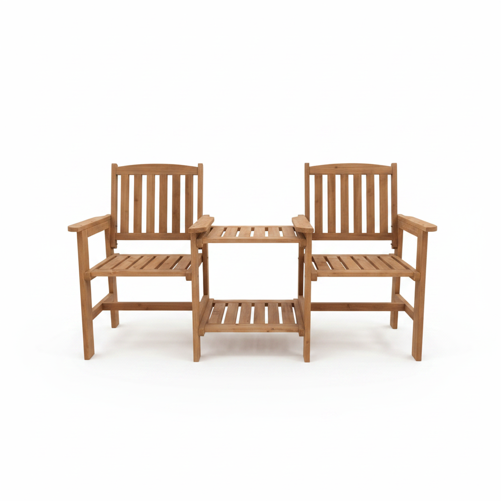 Wooden Outdoor Straight Loveseat, Solid Wood Patio Companion Bench