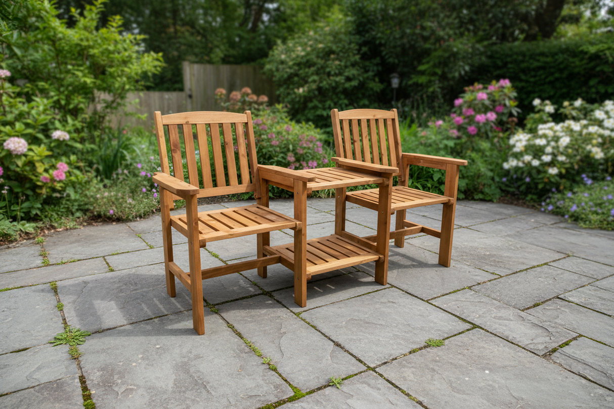 Wooden Outdoor Straight Loveseat, Solid Wood Patio Companion Bench