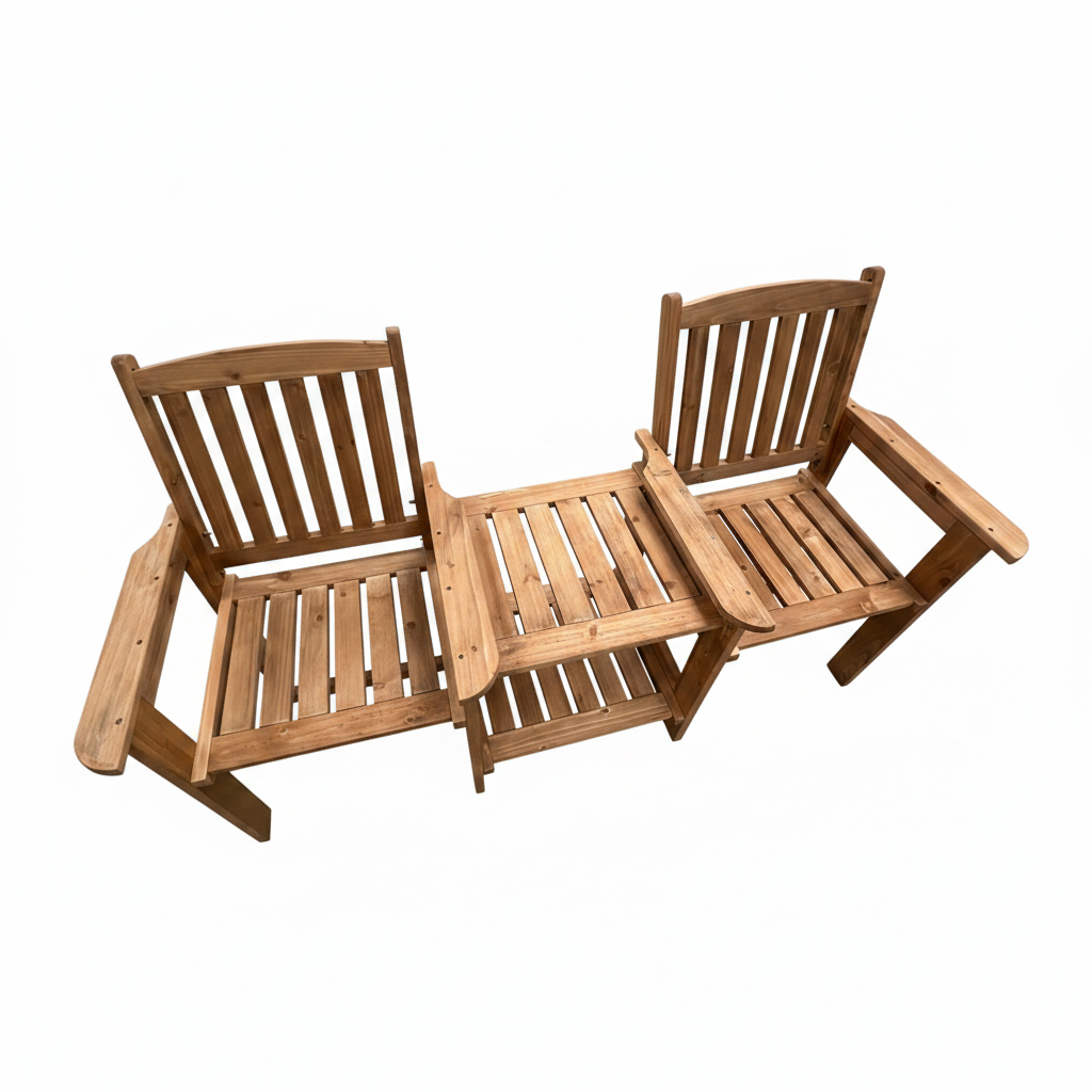 Wooden Outdoor Straight Loveseat, Solid Wood Patio Companion Bench