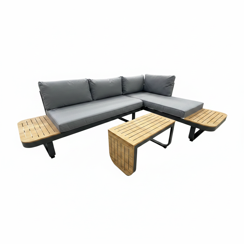 Miami Corner Garden Furniture Sofa Set Poly Wood in Dark Grey