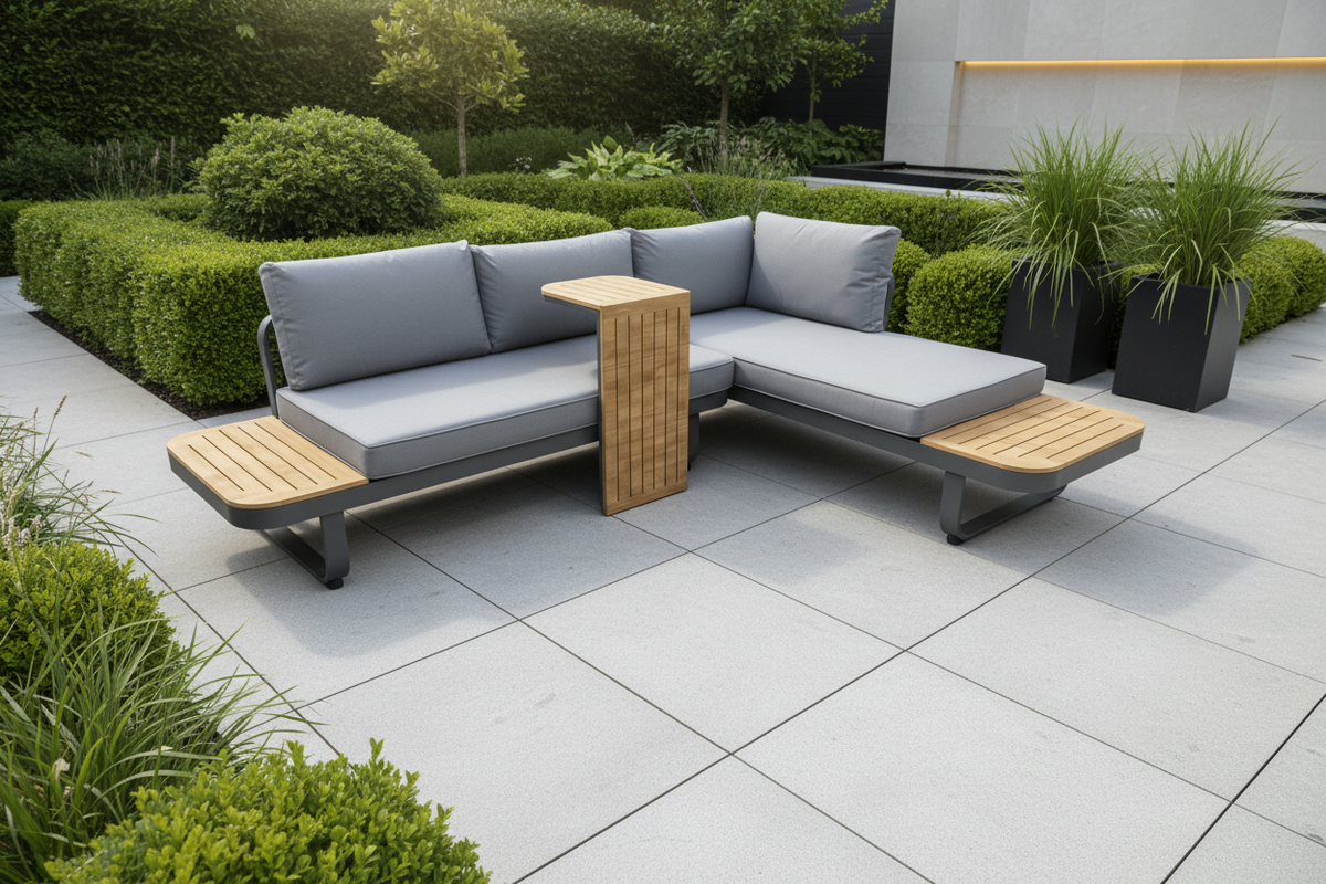 Miami Corner Garden Furniture Sofa Set Poly Wood in Dark Grey