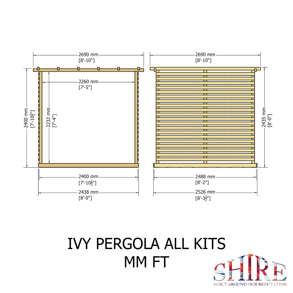 Shire 8x8 Ivy Pergola Kit with Sides and Decking