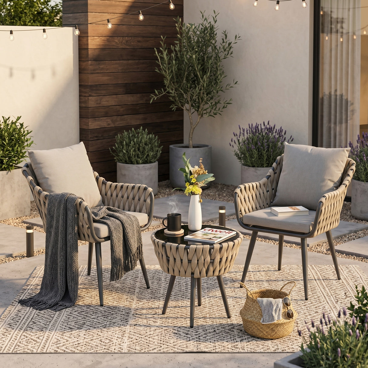 Kelly Rope Bistro Set Garden or Patio Furniture in Beige