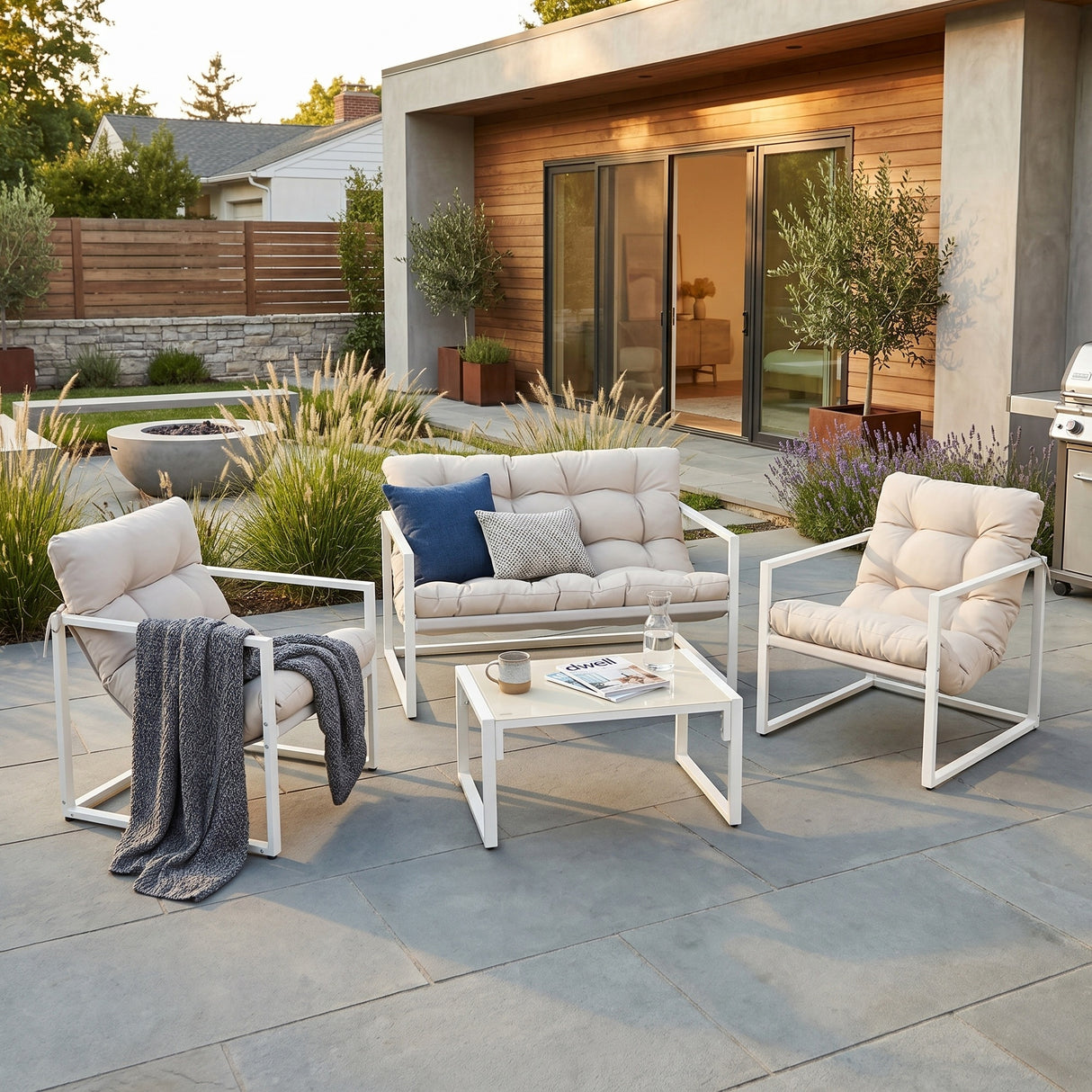 Kelly White Frame 4 Piece Lounge Garden Furniture Set