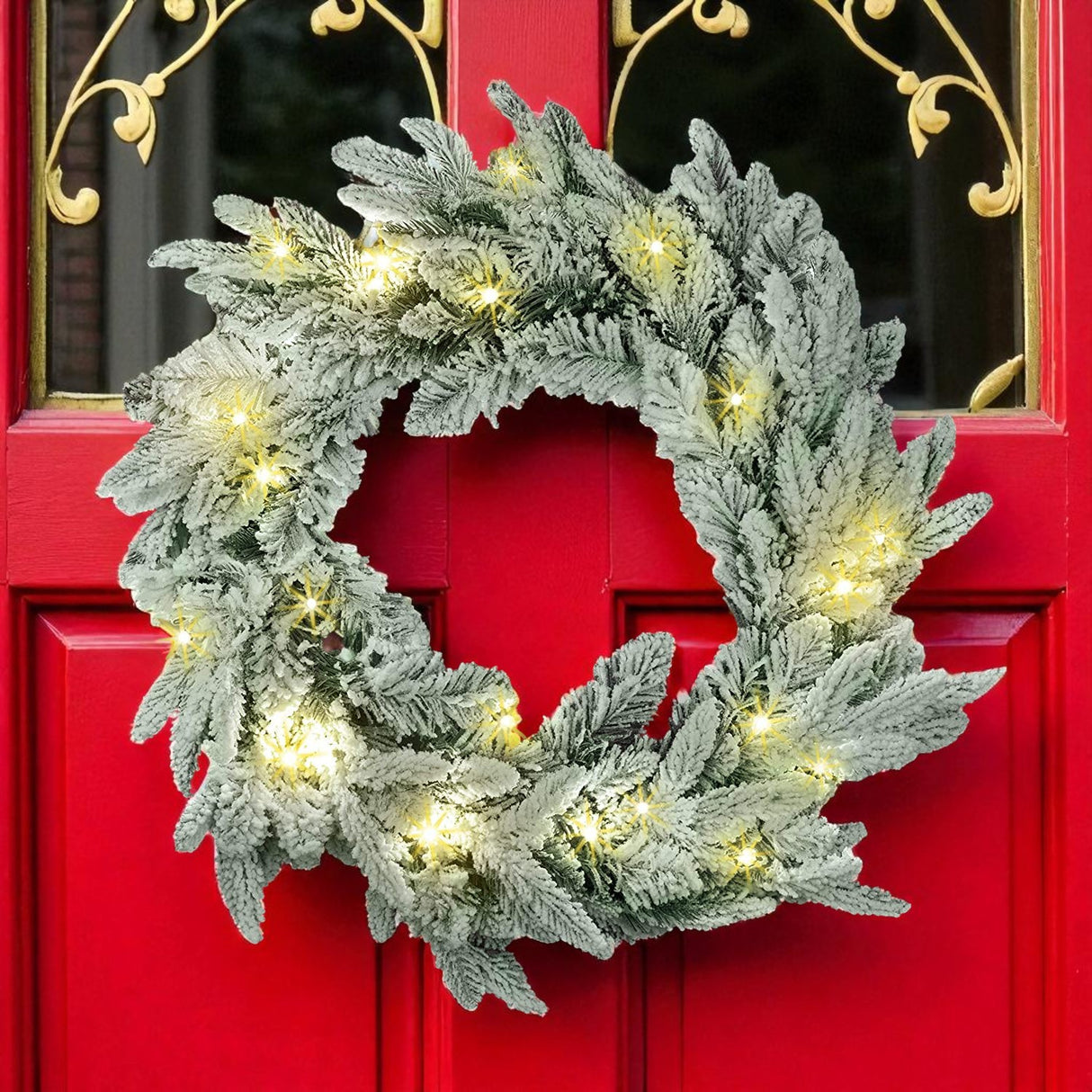 55cm Lapland Snow Flocked Wreath with Warm White LEDs