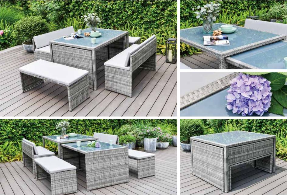 Melbourne Rattan Space Saving Garden Furniture 6 Piece - Grey