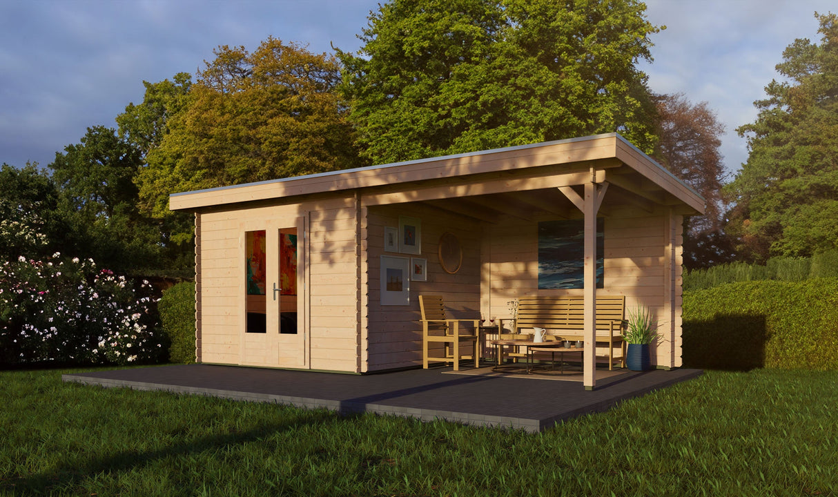 3x6m Log Cabin with Canopy (3x3m)