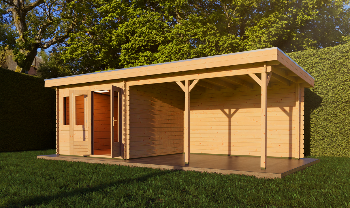 3x7m Log Cabin with Canopy (4x3m)