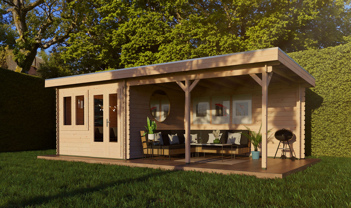 3x7m Log Cabin with Canopy (4x3m)