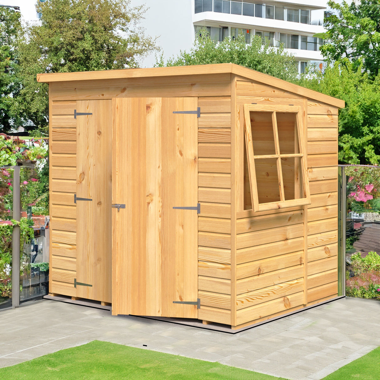 Pent 7 ft x 5 ft Shiplap Double Door Shed