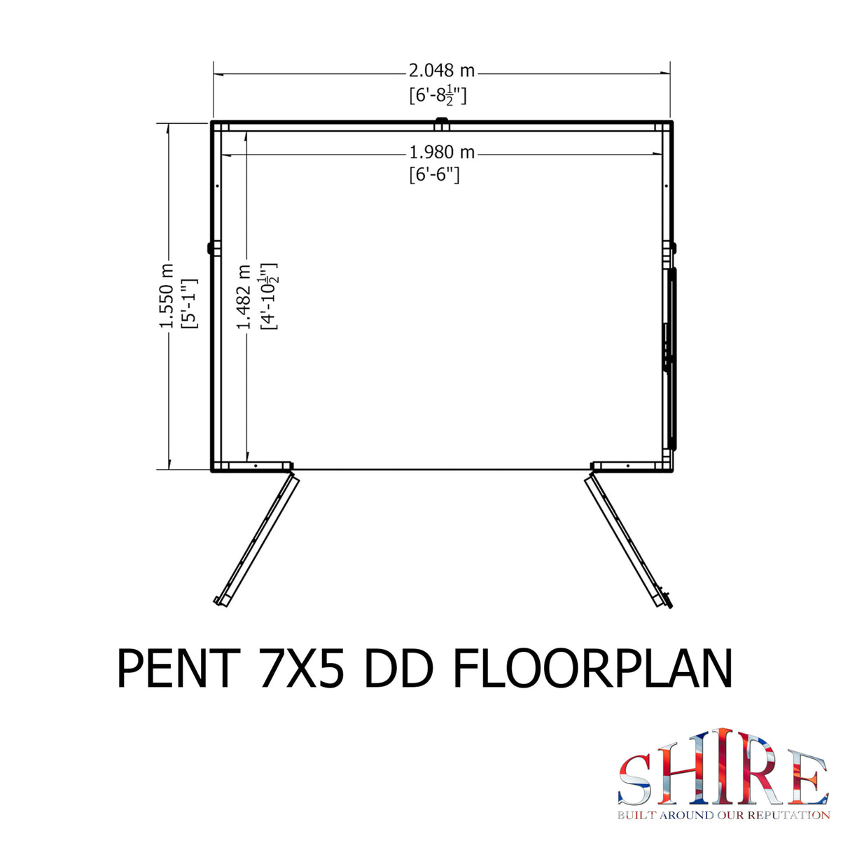 Pent 7 ft x 5 ft Shiplap Double Door Shed