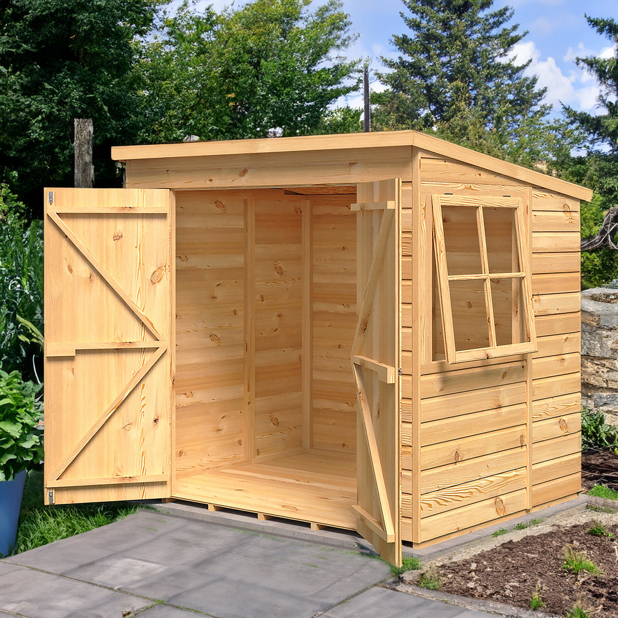 Pent 7 ft x 5 ft Shiplap Double Door Shed