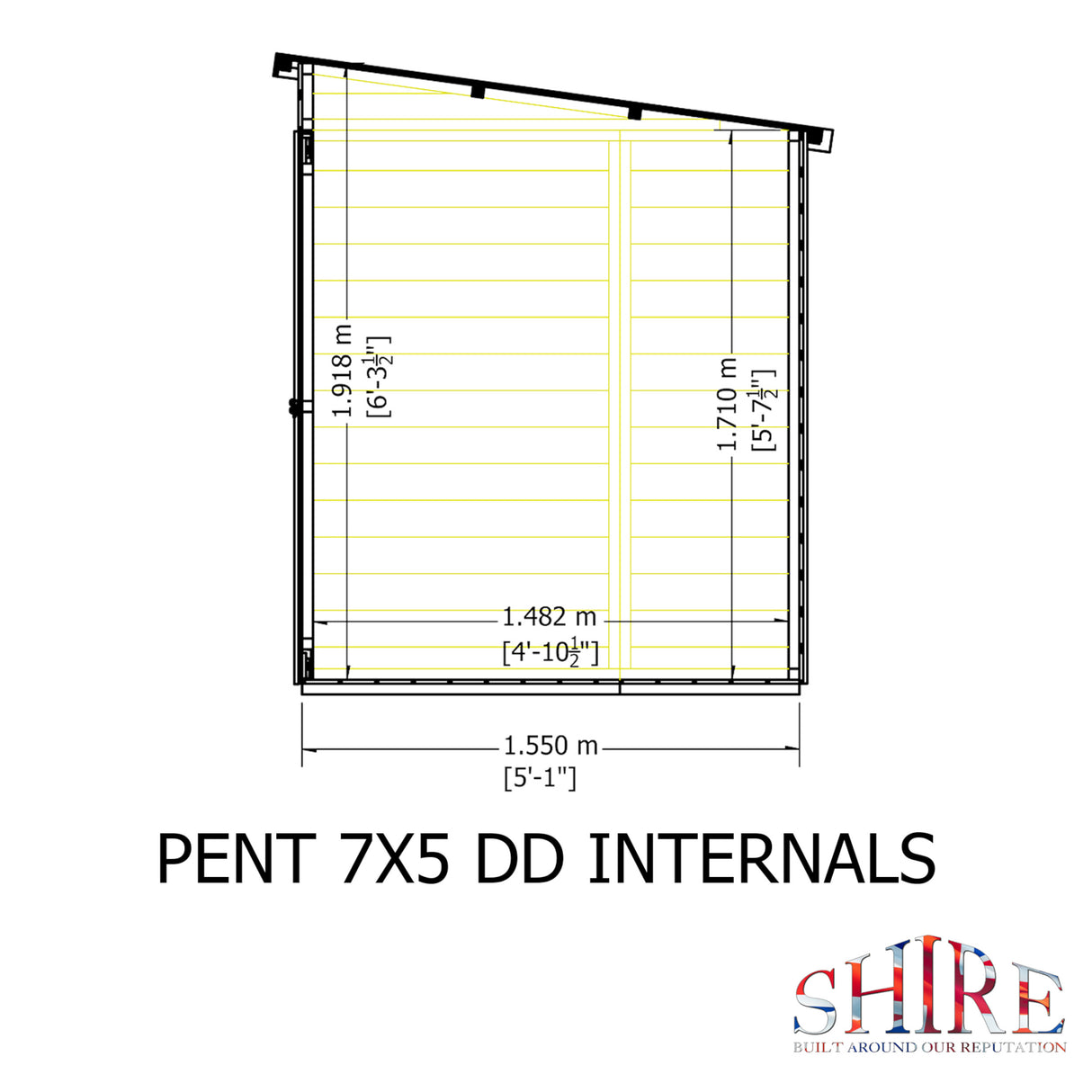 Pent 7 ft x 5 ft Shiplap Double Door Shed