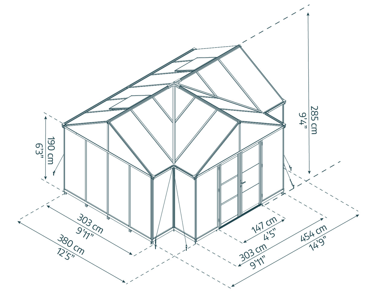 Triomphe 13' x 15' Greenhouse - Black Aluminium Frame & Clear Polycarbonate Panels