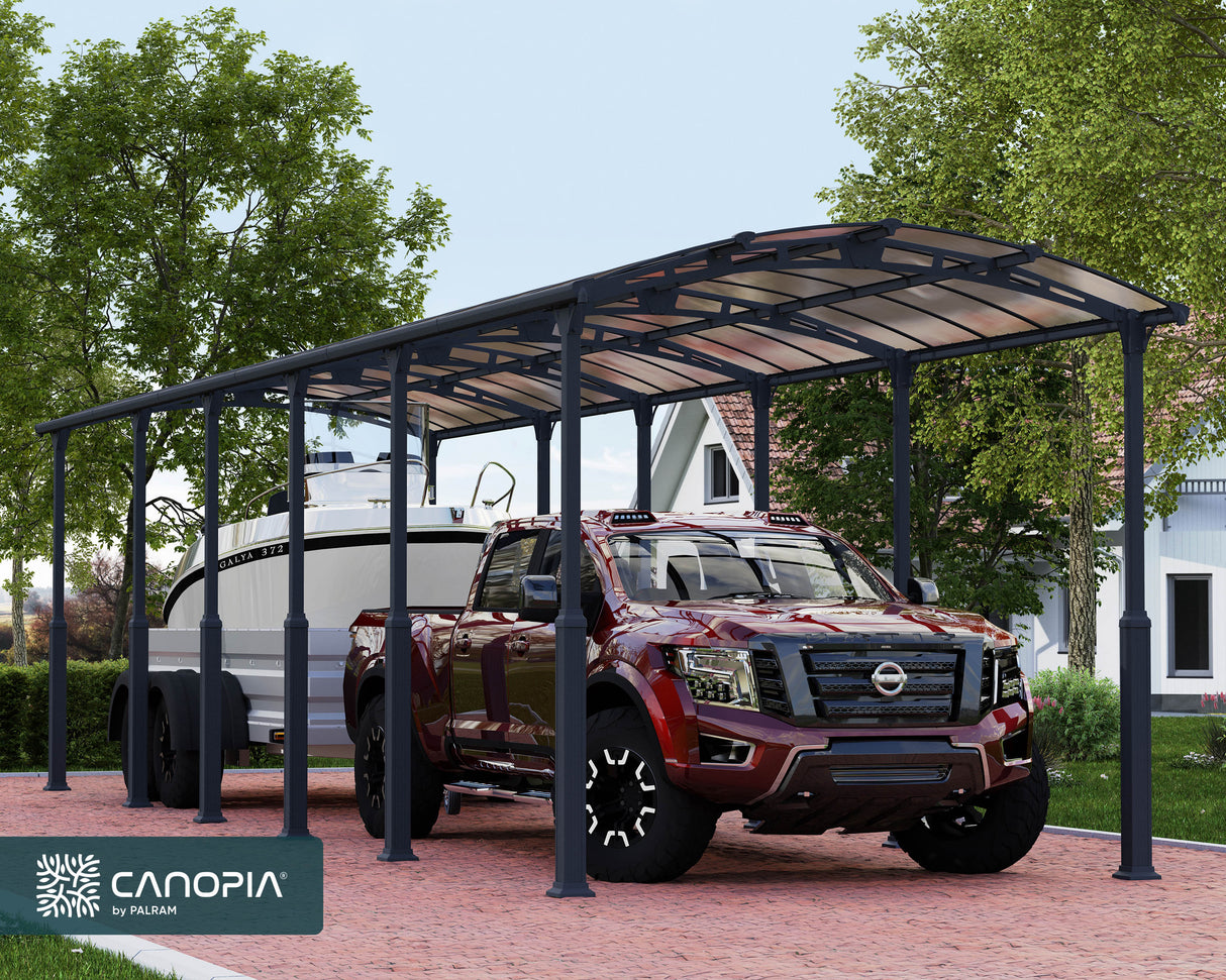 Alpine 12' x 42' Extra High Carport - Grey Aluminium & Twin-wall Polycarbonate Roof Panels