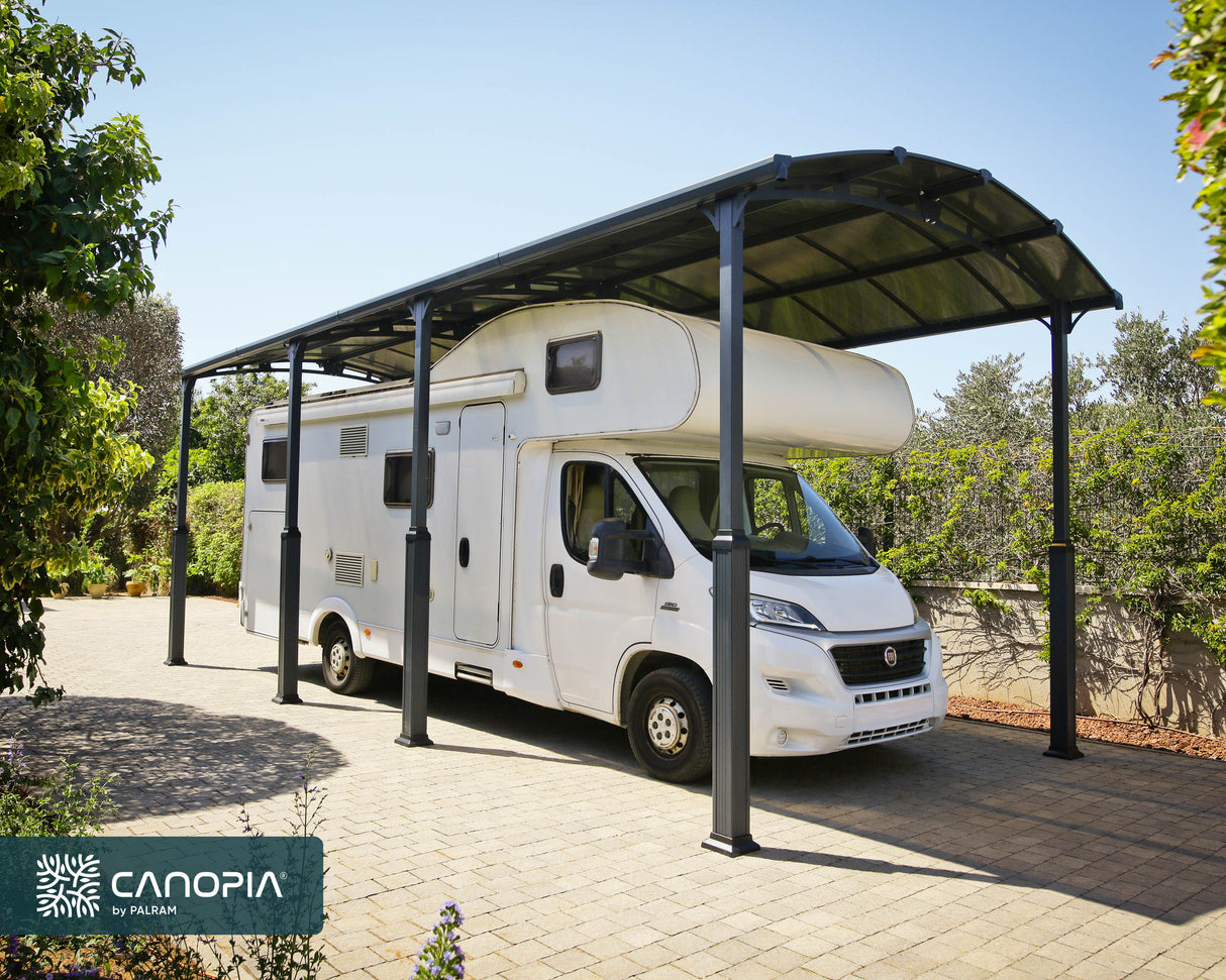 Alpine 12' x 28' Extra High Carport - Grey Aluminium & Twin-wall Polycarbonate Roof Panels