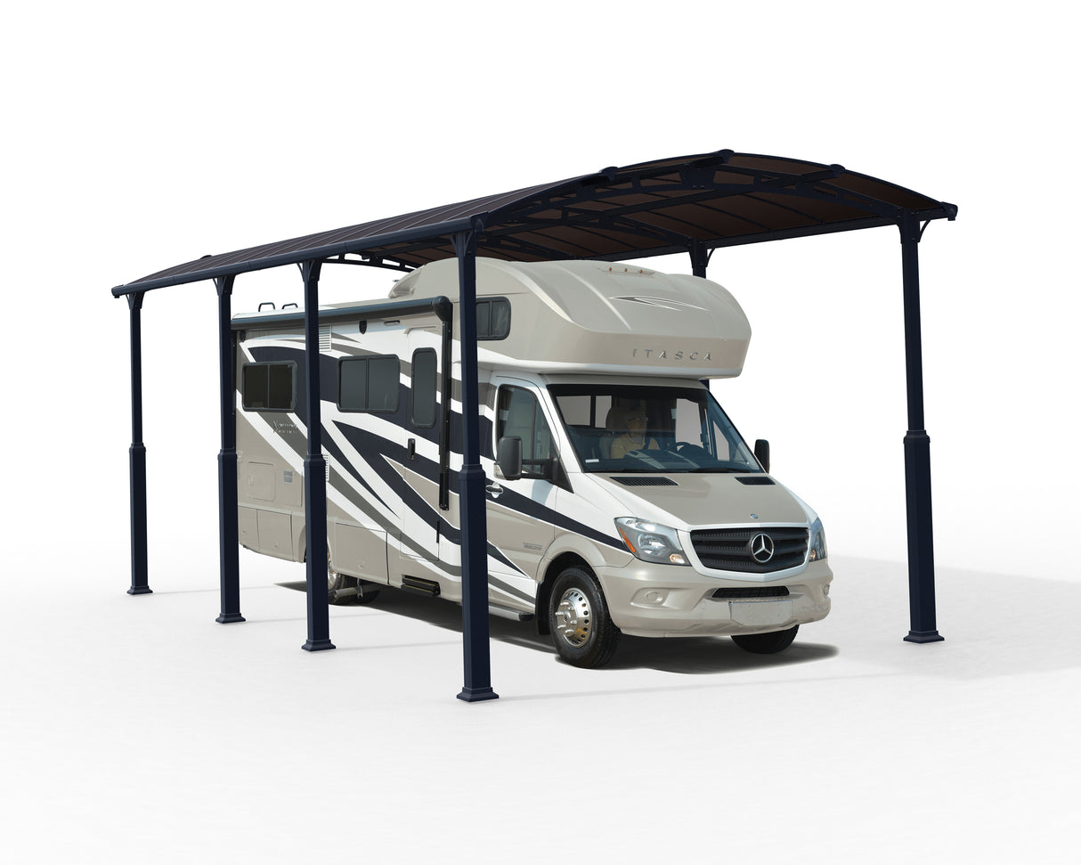 Alpine 12' x 28' Extra High Carport - Grey Aluminium & Twin-wall Polycarbonate Roof Panels