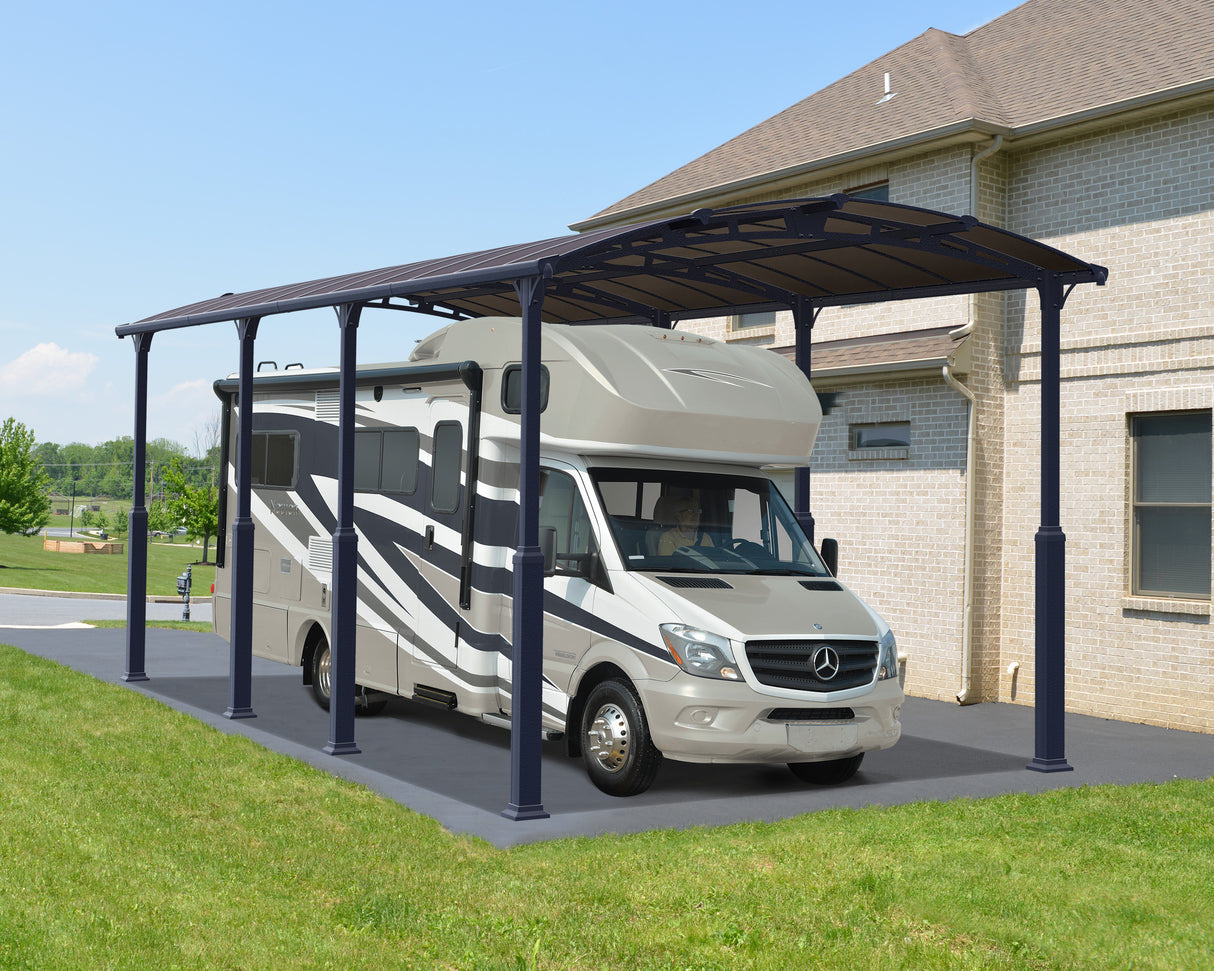 Alpine 12' x 28' Extra High Carport - Grey Aluminium & Twin-wall Polycarbonate Roof Panels